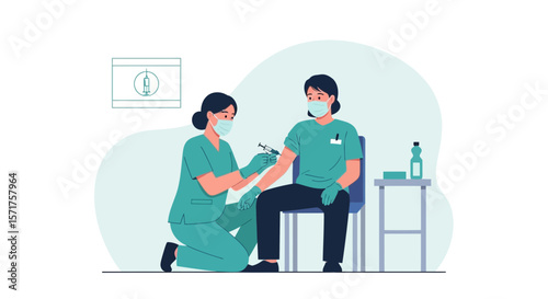 Female Nurse Administering Vaccine Injection To Female Patient During Pandemic