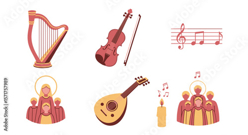 Celebration of music with harp violin and choir christmas carols