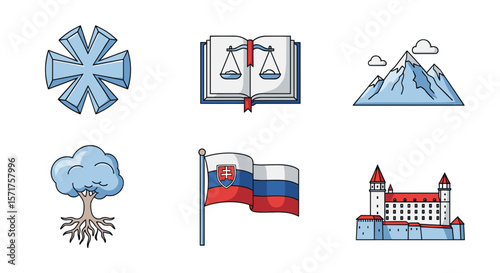 Slovakia travel symbols vector illustration set culture and nature