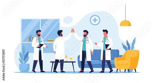 Medical Team Celebrating Successful Treatment In A Consulting Room Illustration