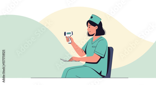 Female Nurse Taking Temperature With Digital Thermometer In Hospital Or Clinic