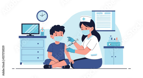 Child Immunization Program With Healthcare Professional Injecting A Vaccine