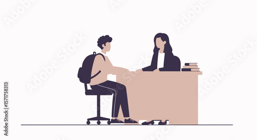 Student Meeting With Guidance Counselor At Desk In Educational Setting Illustration