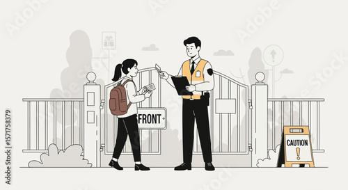 Student Showing Identity Proof To School Security Guard Before Entrance