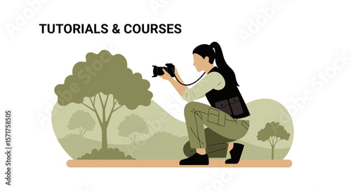 Female Photographer Capturing Nature Scenes During A Photography Course Outdoor