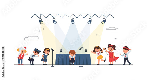 Children's Show On Stage With Spotlights And Microphones In School Event