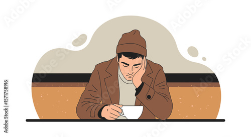Melancholy Man Considers Life Over Coffee In Quiet Moment Of Reflection