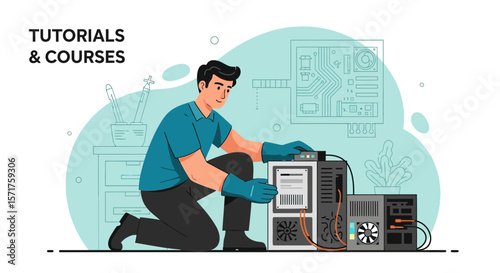 Computer Repair Technician Fixing Pc System For Online Technical Courses