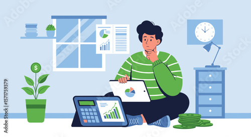 Financial Strategy Analyst Consider Statistics From Chart Growth Data At Home
