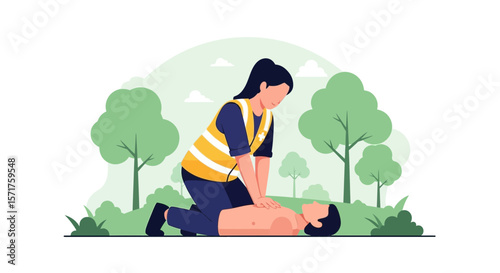 First Aid Training For Emergency Situation In The Outdoors Illustration