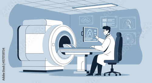 Modern Hospital Imaging Center With Medical Professional Analyzing Results