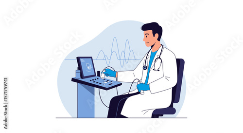 Confident Doctor Examining Patient With Ultrasound Scanning In The Hospital