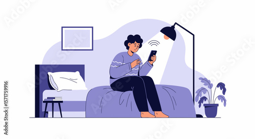 Connected At Home Anxious Woman Using Her Smartphone In The Bedroom