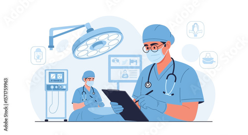 Surgeons Prepare For Operation In The Operating Room With Special Light