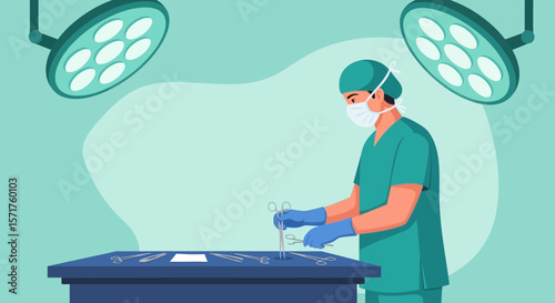 Surgical Procedure Preparing the Instruments In Operating Room With Surgeon
