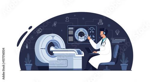 Modern Technology For Medical Diagnosis Doctor Analyzing Scan Results