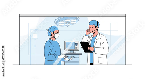 Surgical Team Prepares For Operation In Clean Modern Operating Room Setting