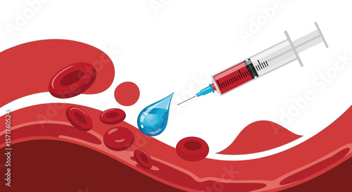 Syringe Injecting Liquid Into Bloodstream Vessel Illustration for Health and Medical Designs