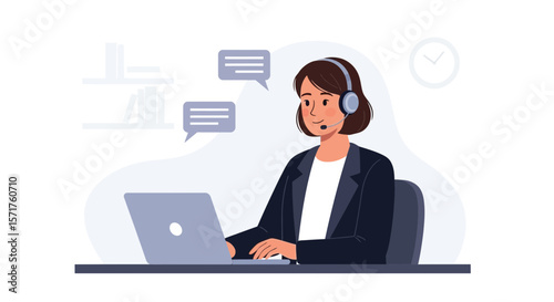 Friendly Customer Service Representative Assisting Clients Online With Headset