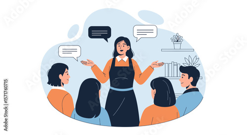 Teacher Explaining Lesson Concept With Raised Hands To Group of Students