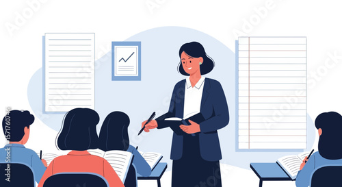 Teacher Explaining Lesson to Students in Classroom Education Concept Design