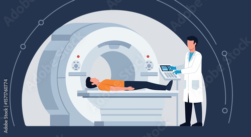 Mri Scan Illustration Showing Doctor Analyzing Patient Data Using Modern Technology