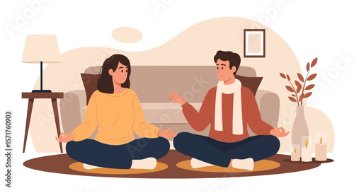 Couple Practicing Mindfulness At Home Creating Calming Atmosphere For Mental Wellness
