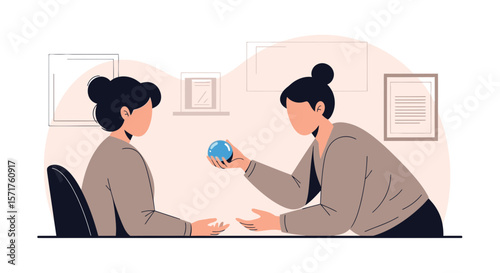 Mystical Reading Encounter Two Women Crystal Ball Gazing Future Teller Session