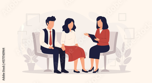 Couple Seeking Professional Advice Vector Illustration Marriage Counseling Concept