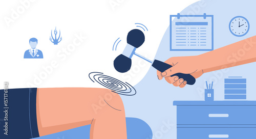 Neurological Reflex Testing Diagnosing Health Using Medical Equipment Illustration