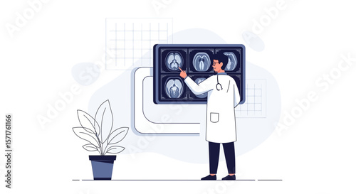 Neurologist Analyzing Brain Scan Results For Diagnosis And Treatment Plan