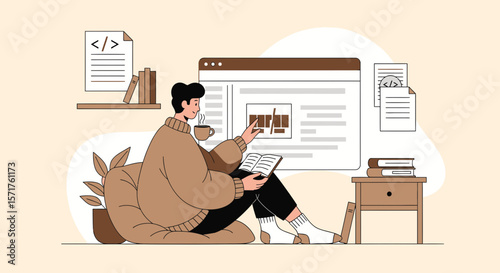Cozy Developer Studying And Working From Home With Comfort Relaxation
