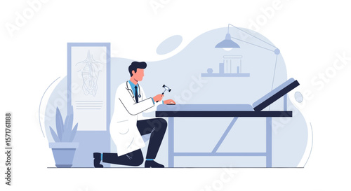 Neurologist In Clinic Examining Reflexes With Percussion Hammer Illustration