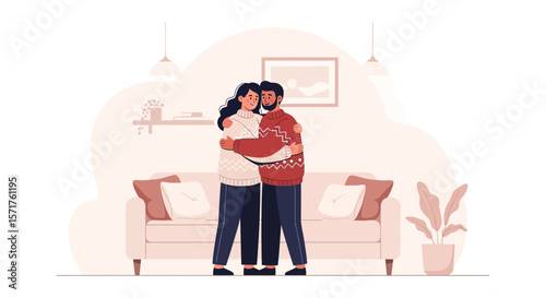 Cozy Embrace Young Couple Sharing Moment Together Inside Modern Home Interior