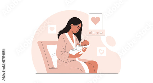 New Mother Affectionately Holds Her Infant Child With Tenderness And Love