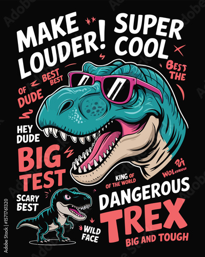 Dinosaur Vector Illustration Set Featuring Cool Slogans and Funny Phrases for T-Shirt Prints, Apparel Design, Kids Graphics, Stickers, Posters, and Trendy Merchandise Projects

