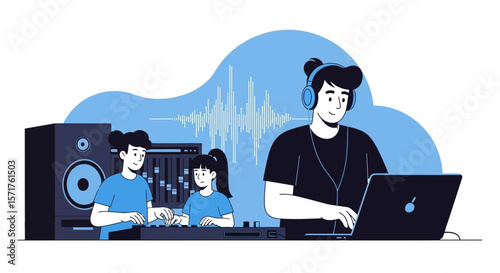 Teamwork In A Home Music Studio Creating Digital Audio Projects Together