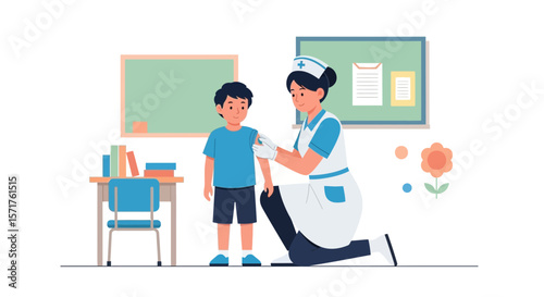 Nurse Administering Vaccine To Boy In School Immunization Healthcare Setting