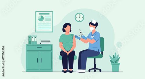 Nurse Administering Vaccine To Patient During Medical Consultation In Clinic