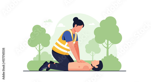 Cpr Technique For Rescue And Heart Emergency Process Training Illustration