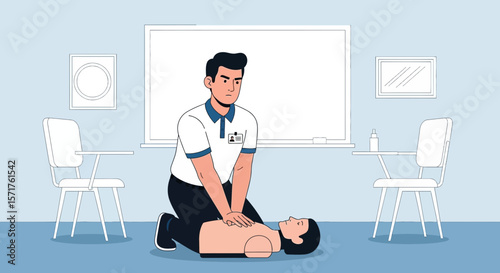 Cpr Training Emergency Chest Compressions On Mannequin First Aid Skills Training
