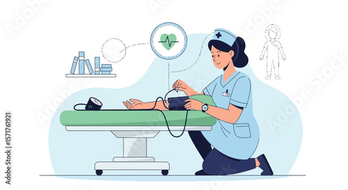 Nurse Checking Patient's Blood Pressure Health Care Illustration Design Concept