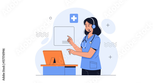 Telemedicine Nurse Providing Assistance Online Medical Service and Healthcare Support
