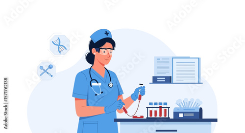 Nurse Extracting Blood Sample For Medical Analysis In Laboratory Setting
