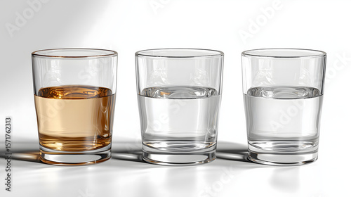 Wallpaper Mural Three transparent glasses display varying levels of liquid, illustrating a visual comparison. Torontodigital.ca