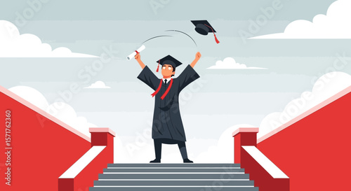 Triumphant Graduate Celebration After Graduation Ceremony Achieving Success