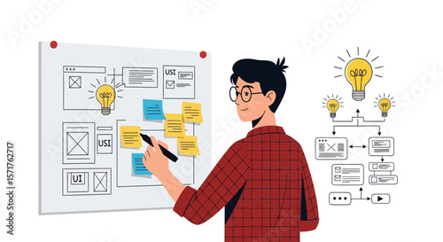 Creative Man Design Website Interface On Whiteboard For Business Presentations