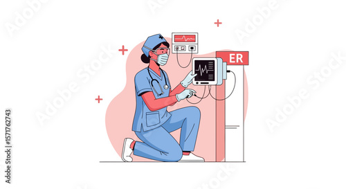Nurse Monitoring Patient Vitals in Emergency Room with Advanced Medical Technology