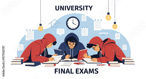 University Students Preparing Diligently For Final Exams Studying Together Thoroughly