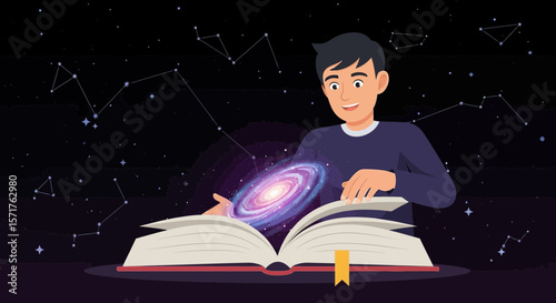 Unveiling Cosmic Knowledge A Young Man Discovering The Secrets Of The Universe